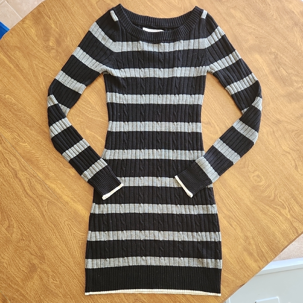 Black and Gray Striped Sweater Dress
